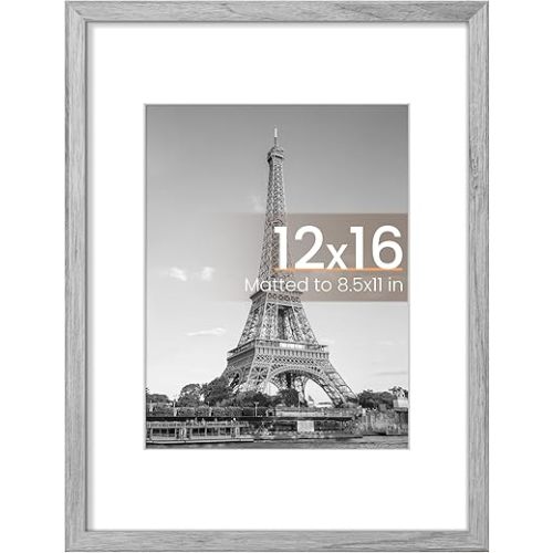 upsimples 12x16 Picture Frame, Display Pictures 8.5x11 with Mat or 12x16 Without Mat, Wall Hanging Photo Frame, Gray, 1 Pack
