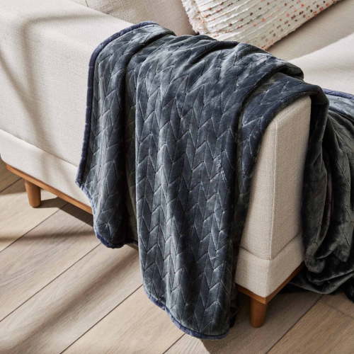 Better Homes & Gardens Textured Velvet Plush Soft Fleece Throw Blanket, Oversized, Greystone
