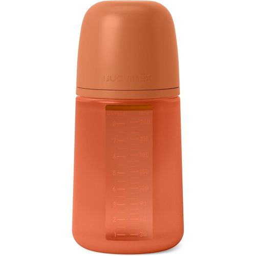 Suavinex Color Essence SX PRO Physiological Soft Flexible Silicone Baby Bottle, Anti Colic Baby Bottles, Supports Breast Feeding Babies, Made in Spain, Medium Flow, 8oz, Sunset Orange
