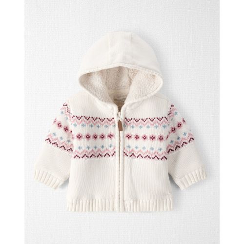 Baby Girl Recycled Fair Isle Sherpa Sweater Knit Jacket  - Little Planet | Carter's