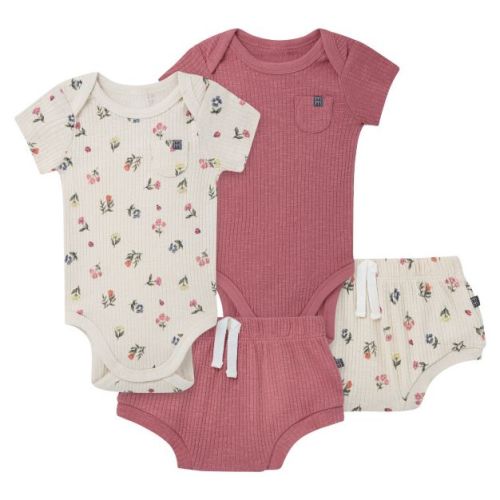 Modern Moments™ by Gerber Baby Girls' 4-Piece Bodysuit and Shorties Set, Beige Garden, 18 Months