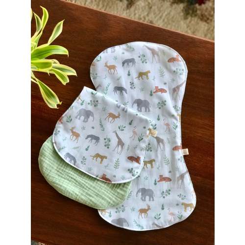 Baby Animals Cotton with Mint Green - Burp Cloth Set of 2