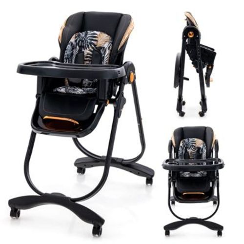 Infans Foldable Baby High Chairs For Babies And Toddlers, Adjustable Heights, Recline Backrest & Footrest, Portable With Wheels, Black