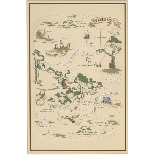 Open Road Brands Disney Winnie the Pooh Hundred Acre Wood Map - Large Vintage Winnie the Pooh Wall Decor for Play Room or Nursery