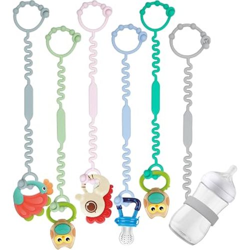 Toy Straps - Pacifier Holder Clip with Self-Adjusting Bayonet, Pure Silicone Material Without BPA; Can Be Used for Teethers, Feeding Bottles, Toys, High Chairs (Multi Colors)