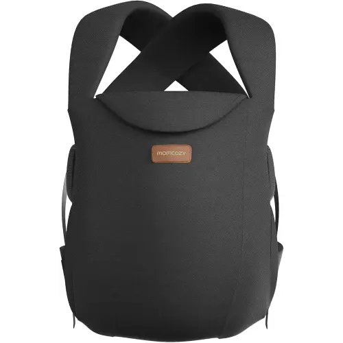 Momcozy Newborn Carrier WeeSnug- Lightweight and Cozy Comfort for 7-25 lbs, Ergonomic Cross-Back Support, Effortless to Put On, Hands-Free Baby Carrier with Lumbar Support, Black