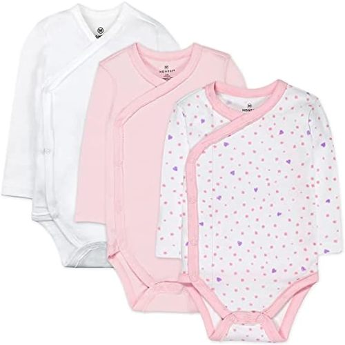 HonestBaby Baby 3-pack Long Sleeve Side-snap Kimono Bodysuits Organic Cotton for Infant Baby Boys, Girls, Unisex