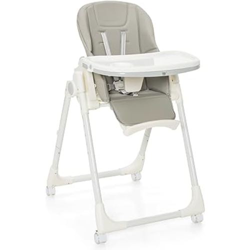 BABY JOY High Chair for Babies & Toddlers, Foldable Highchair with Adjustable Backrest, Footrest and Height, Removable Tray, Detachable Seat Cushion, 4 Lockable Wheels (Gray)