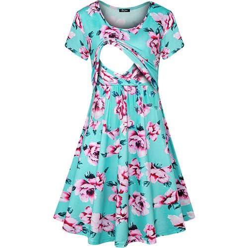 Quinee Women's Floral Short Sleeve Summer Maternity Nursing Breastfeeding Dress