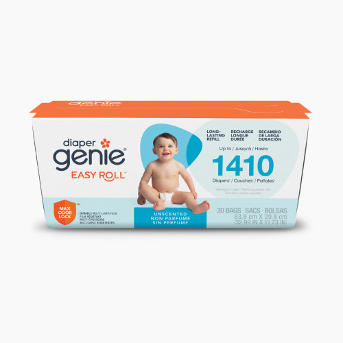 Diaper Genie Easy Roll Refill Bags (Compatible with Signature and Platinum pails) - Blue, Unscented, 30
