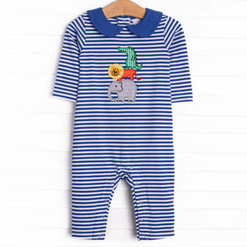Zoo Pals Applique Romper, Royal Blue – Stitchy Fish
