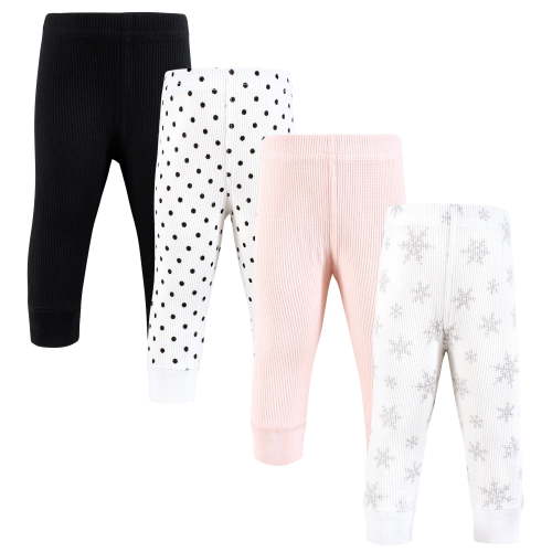 Hudson Baby Infant Girl Thermal Tapered Ankle Pants 4pk, Snowflake, 3-6 Months