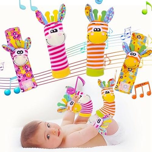 Wrist Rattles Baby Socks Baby Toys Set Soft Sensory Toys for Babies Cartoon Animal Rattles Sock Early Development Toy Baby Shower Birth Gift for Newborn Infant Baby Boy Girl 0 to 3 Years Old