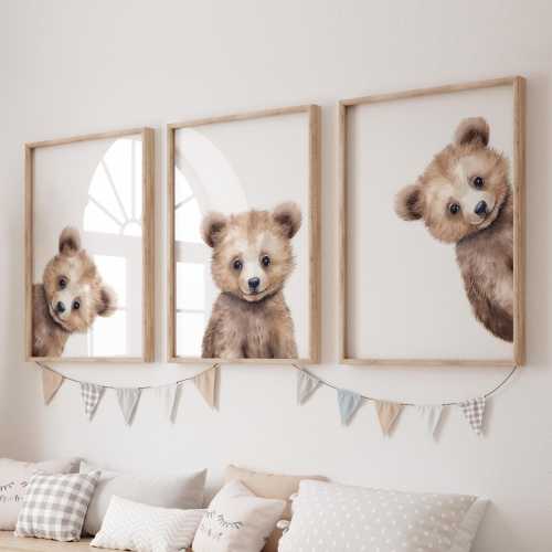 Bear Cub Nursery Print, Woodland Animal Prints, Bear Nursery Decor, Nursery Decor, Baby Bear Wall Art, Woodland Nursery Digital Prints