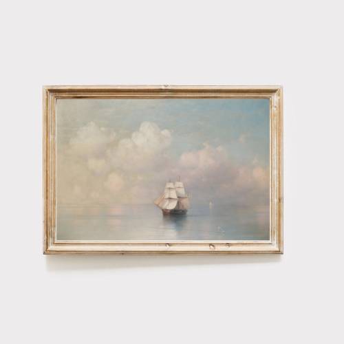 Sailing ship painting, fisherman aesthetic, nautical art, coastal granddaughter decor, digital download