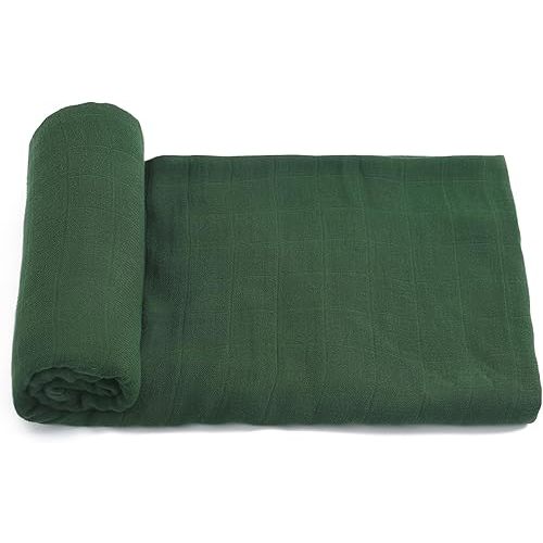 Muslin Swaddle Blanket, 100% Viscose Made from Bamboo Solid Green Color Unisex Swaddle Wrap, Soft Silky Muslin Blankets Neutral Receiving Blanket for Newborn, Large Size 47''x47''
