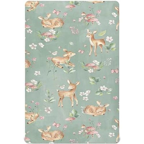 Burbuja Woodland Fawn Crib Sheet for Boys Girls, Fitted Crib Sheet 28 x 52 in for Standard Crib & Toddler Bed Mattresses, Soft & Breathable