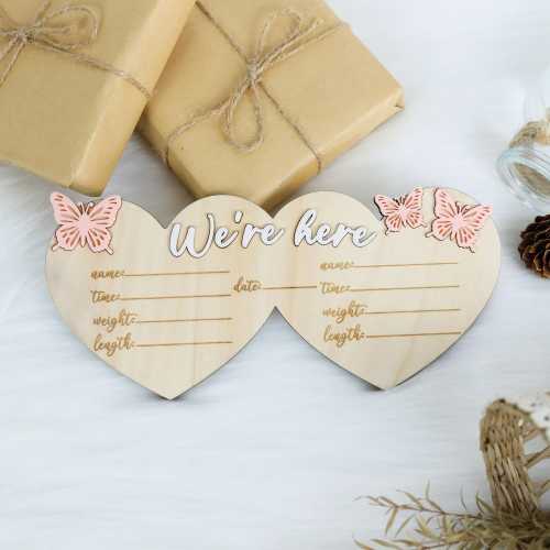 Twin Baby Announcement Sign, Butterfly Birth Stats, We're Here Twin Baby Name Sign, Twin Heart Sign, Butterflies Baby Shower Newborn Gift