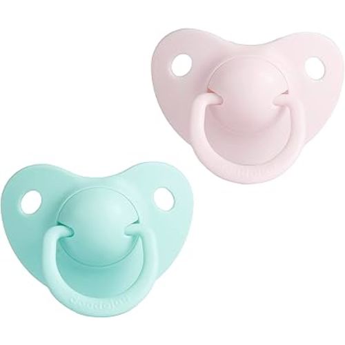 Silicone Baby Pacifier - Set of 2 | Safe, Hygienic, and Soothing Teething Relief for Babies | Newborn Pacifier | 100% Medical Grade Silicone, Dishwasher Safe - Light Pink Mint, Small