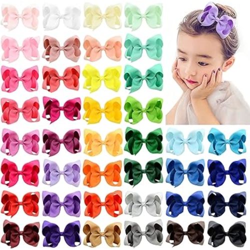 40PCS 4.5 Inch Hair Bows for Girls Grosgrain Ribbon Toddler Hair Accessories with Alligator Clips for Toddlers Baby Girls Kids