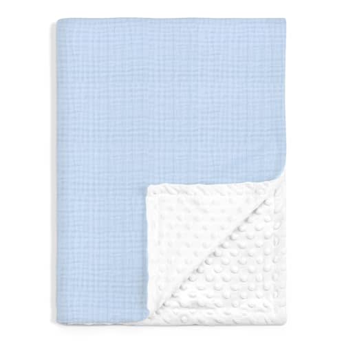 Baby Blankets for Boys, Soft Nursery Minky Blankets with Muslin and Dotted Fleece Back 30x40 inches, Receiving Bed Quilt for Newborn, Infants, Toddlers (Light Blue)