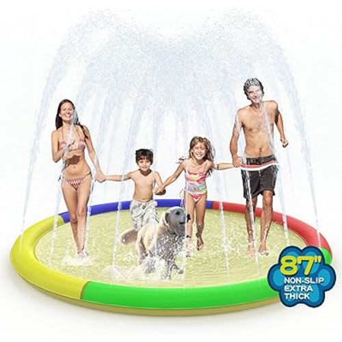 Growsland Non Slip Splash Pad for Kids and Dogs, 87'' Extra Large Splash Pad Outdoor Sprinkler for Kids, Dog Water Summer Toys Outdoor Toys for Toddlers 3-5 Kids Ages 4-8