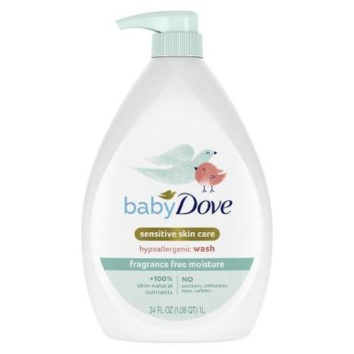Baby Dove Fragrance Free Moisture Baby Body Wash & Shampoo Hypoallergenic for Eczema-Prone Skin - 34 fl oz