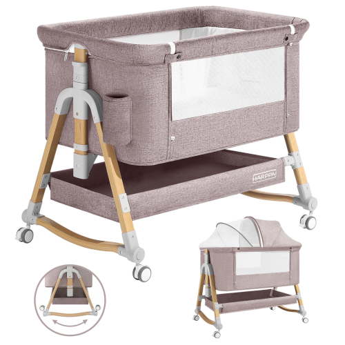 HARPPA 3-in-1 Baby Bassinet, Bedside Sleeper, Cradle, Adjustable Height, Khaki