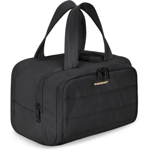 BAGSMART Travel Toiletry Bag, Lightweight Large Wide-open Travel Bag for Women, Puffy Cosmetic Makeup Bag Organizer with Handle for Accessories,Essentials, Toiletries, Black