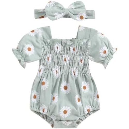 ZAXARRA Infant Baby Girl Plaid Romper Baby Pleated Romper Ruffle Festival Bodysuit Spring Summer Clothes with Headband