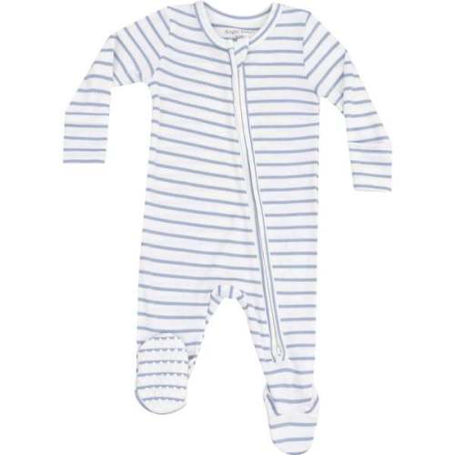 2 Way Zipper Footie, French Stripe Dusty Blue - Angel Dear | Maisonette