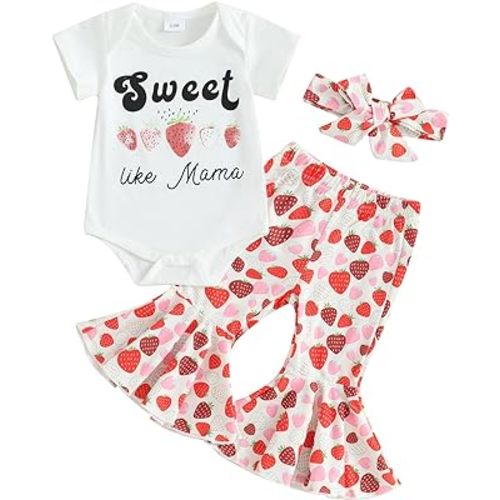 Newborn Baby Girl Clothes Mamas Girl Romper Top Floral Bell-Bottoms Pants+Headband Infant Cute Summer Outfits