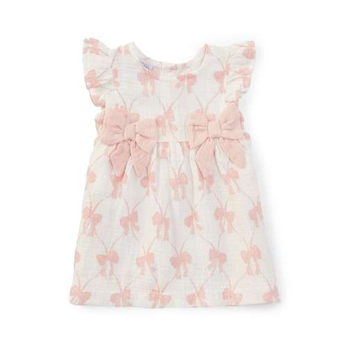 Mud Pie Baby Girls 3-12 Months Flutter-Sleeve Bow-Printed Fit & Flare Dress