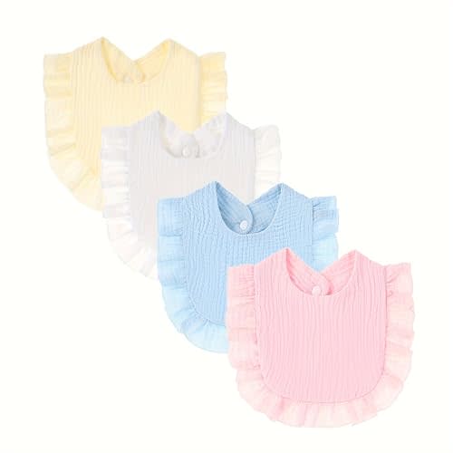 LULLASONG 4 Pack Solid Muslin Baby Bibs Baby Bandana Drool Bibs Absorbent Cotton Bibs For Unisex Boys Girls