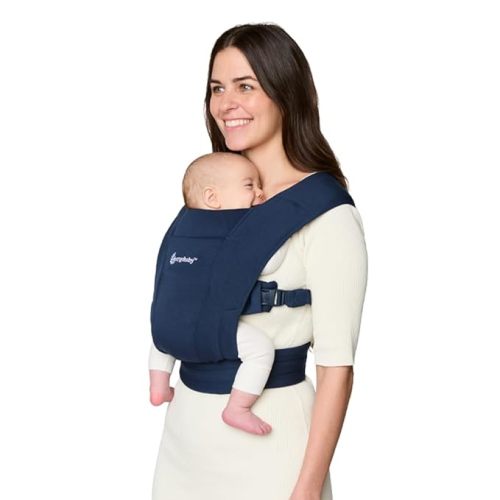 Ergobaby Embrace Baby Carrier Newborn to Toddler - Lightweight Ergonomic Baby Carriers - Cozy Essentials (7-25 Pounds), Ponte Knit, Midnight Blue