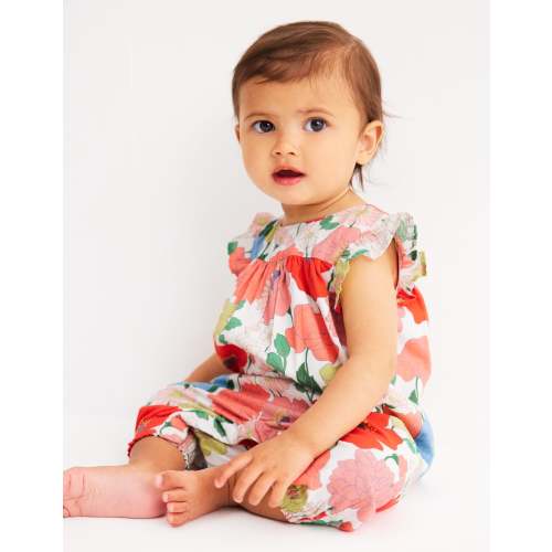 Ruffle Sleeve Romper-Multi Summer Garden