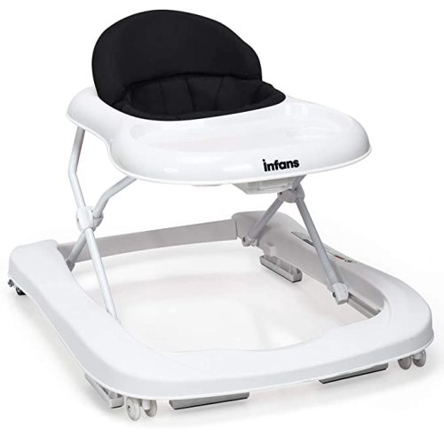 INFANS Foldable Baby Walker for Boys and Girls, 2 in 1 Toddler Walker Learning-Seated or Walk-Behind, Adjustable Speed Rear Wheels, Safety Bumper, Detachable Seat Cover, Anti-Rollover (Black)