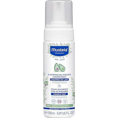 Mustela Cradle Cap Foam Shampoo for Newborn - Baby Shampoo with Natural Avocado - Tear-Free & Fragrance-Free - 5.07 fl. oz.