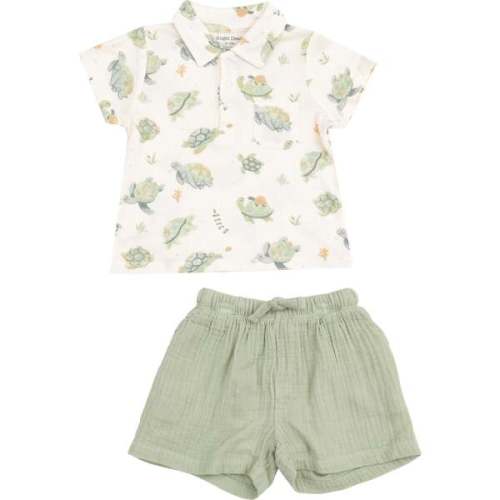 Polo Shirt and Muslin Short, Sea Turtles - Angel Dear | Maisonette