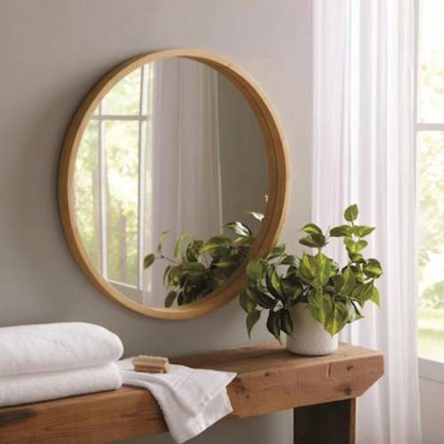 allen + roth 30-in W x 30-in H Round Natural Wood Framed Wall Mirror LM-RND-NTW-30 at Lowes.com