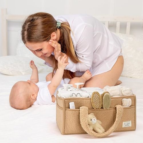 PeraBella Baby Diaper Caddy Organizer for Changing Table, Baby Storage Basket for Diapers and Baby Wipes, Gift for Baby Shower, Car Caddy Organizer, Nursery Diaper Organizer, Portable Diaper Storage