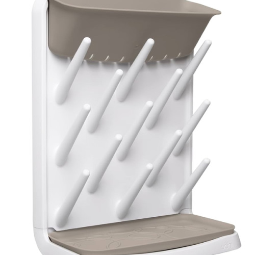 Ubbi Vertical Baby Bottle Drying Rack, Space Saving Countertop Drying Rack Baby Accessory, Taupe