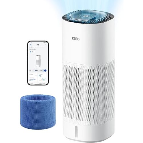 DREO Smart Evaporative Humidifier Large Room up to 1000ft², 800ml/h High Output Air Humidifiers for Bedroom, 10L, 50H Long Runtime with Precise Humidification for Plants, Home, Office, White, HHM774S