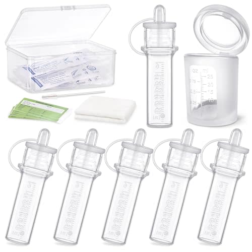 haakaa Colostrum Collectors 6ml/6pcs & Lidded Feeding Cup 25ml/1pc Set- Collect, Store & Feed Colostrum in One, Ready-to-Use Individually Wrapped, Reusable & Leakproof Colostrum Syringes
