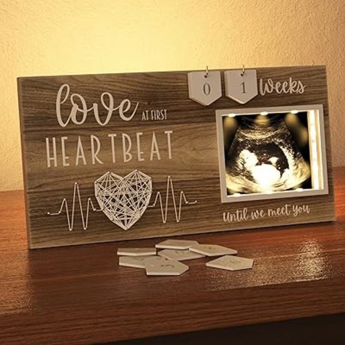 LED Illuminated Baby Sonogram Picture Frame - Countdown Weeks Feature, 4"x3" Ultrasound Photo for Pregnancy Announcements, Gender Reveal, Baby-Shower, New Mom Gifts, Keepsake for Expecting Parents