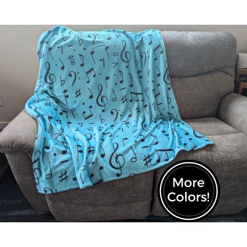 Music Note Blanket | Lightweight Minky Fleece Throw | Baby, Kid, Teen, & Adult Sizes | Gift for Musician or Music Teacher
