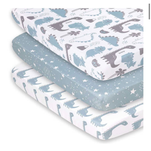 Blue Dino Fitted Playard Sheets, 3-Pack