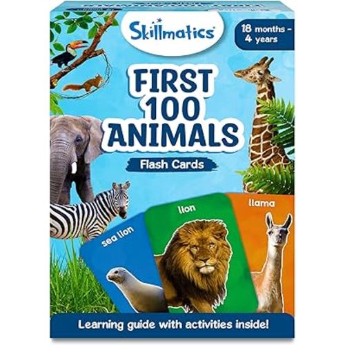 Skillmatics Thick Flash Cards for Toddlers - First 100 Animals, Montessori Toys & Educational Games, Preschool Learning for Kids 1, 2, 3, 4 Years
