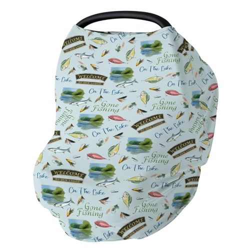 Fishing Baby Car Seats Covers Lake Gone Fishing Stretchy 5-in-1 Cover Adjustable Infant Carseat Canopy Cover Outdoor Hunting Camping Breathable Nursing Cover-Up