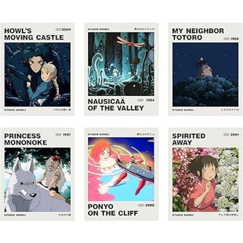 Ouroboros Art & Design - Studio Ghibli Anime Posters - Hayao Miyazaki - Wall Decoration - Pack of 6-300 GSM Paper - 8x10 inch (Unframed)